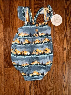 Snuggle Bums Girls' Mountain Print Blue Romper Bodysuit